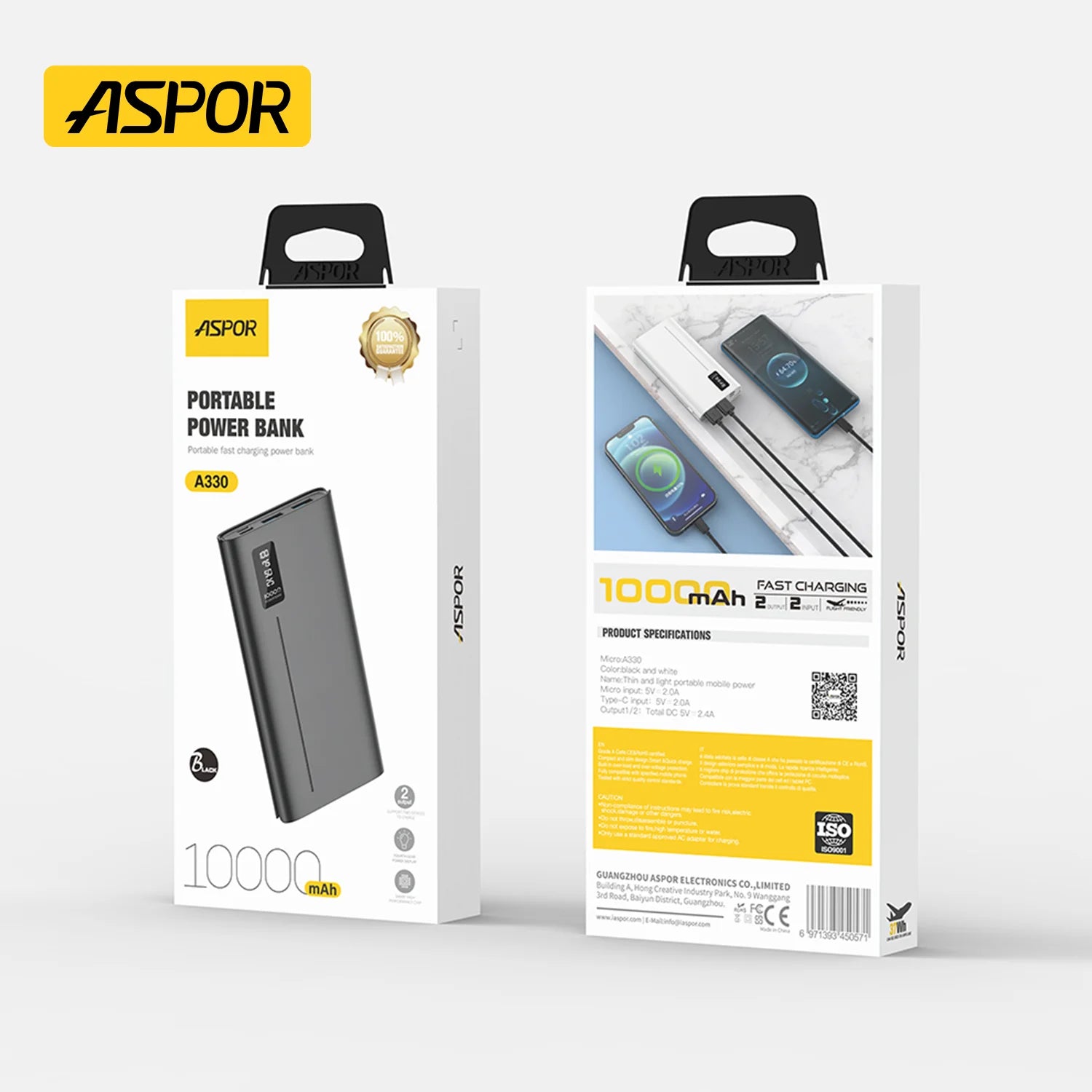 Aspor A330 10000mah Power Bank Black